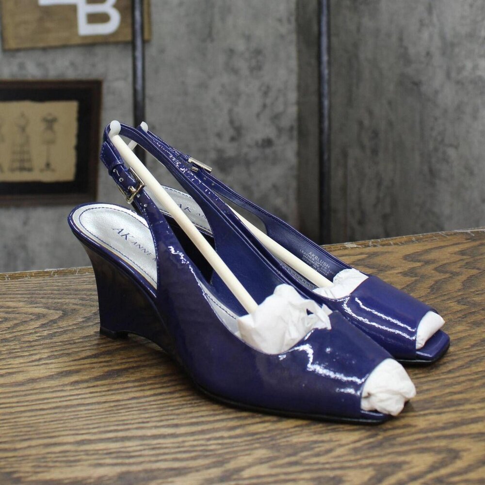 AK Anne Klein Womens Vintage Patent Strappy Wedges 1673d85fa81e1a Blue 6M